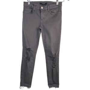 J Brand Frayed Distressed Black Skinny Jeans 27